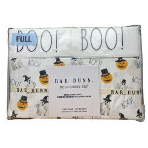 Rae Dunn Halloween BOO Ghosts Pumpkins Full Sheets Set NEW Easy Care Super Soft